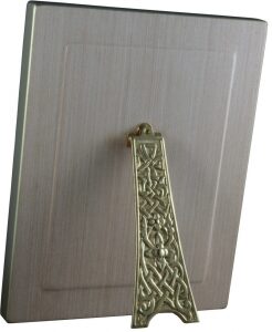 The icon of St. George the Victorious on natural mother-of-pearl in a gold frame