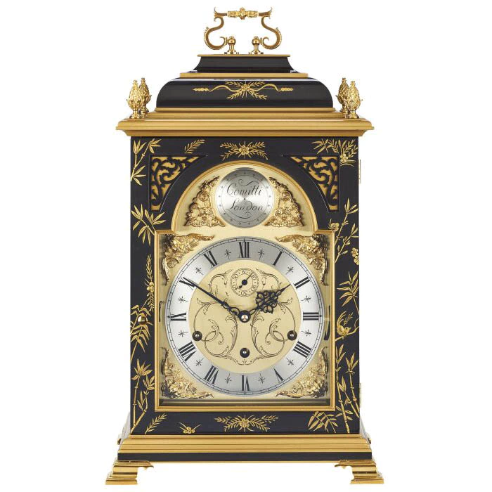 Mantel clock "Comitti Queen Anne in Chinoiserie Tiger Artwork" (black)