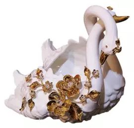 Ваза для фруктов "Пара лебедей" золотого цвета