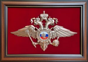 The poster "The emblem of the Ministry of Internal Affairs of the Russian Federation" is large