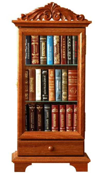 A library of mini-books in a miniature bookcase "Tower"