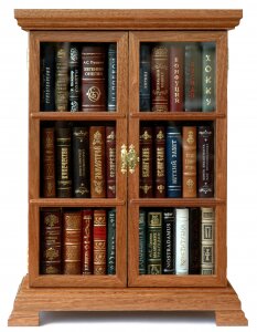 A library of mini-books in a miniature Petrovsky bookcase