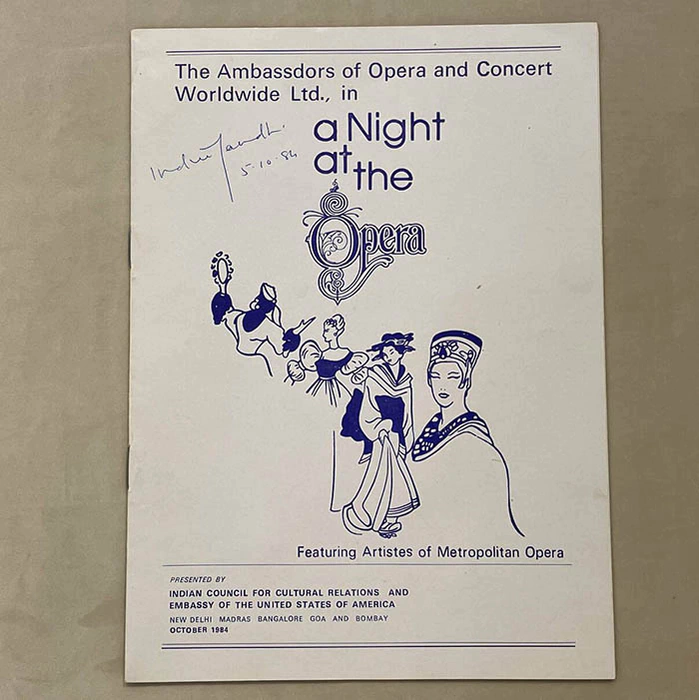 An autographed brochure by Indira Gandhi's politician