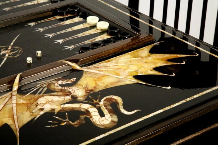 Set for playing backgammon "Dragon" with amber inlay