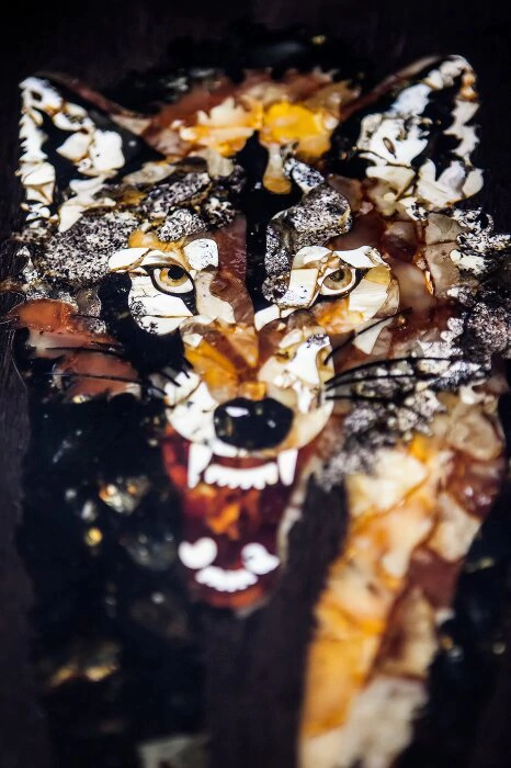 Backgammon made of stained oak and amber "Wolf"
