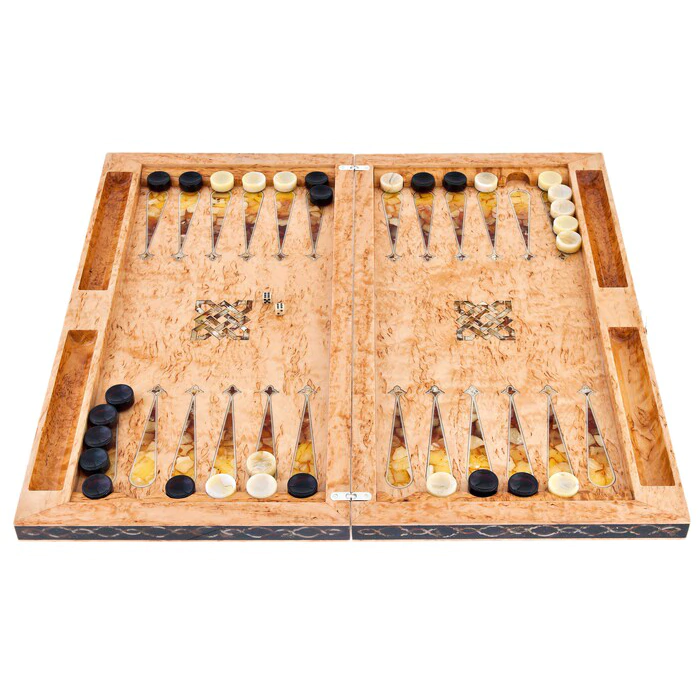 Backgammon made of Karelian birch and amber "Pearl of the East" of the Orient collection
