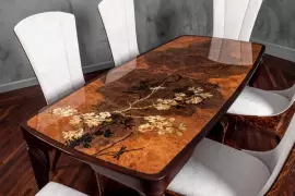 Гарнитур "Сакура" с янтарной инкрустацией