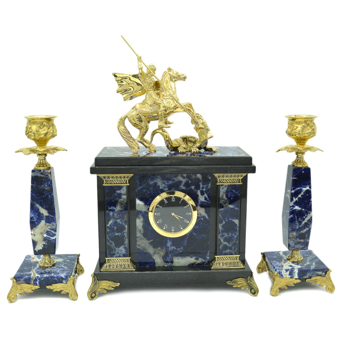 Fireplace set "George the Victorious" with candlesticks, sodalite