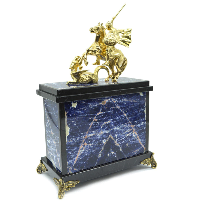 Fireplace set "George the Victorious" with candlesticks, sodalite