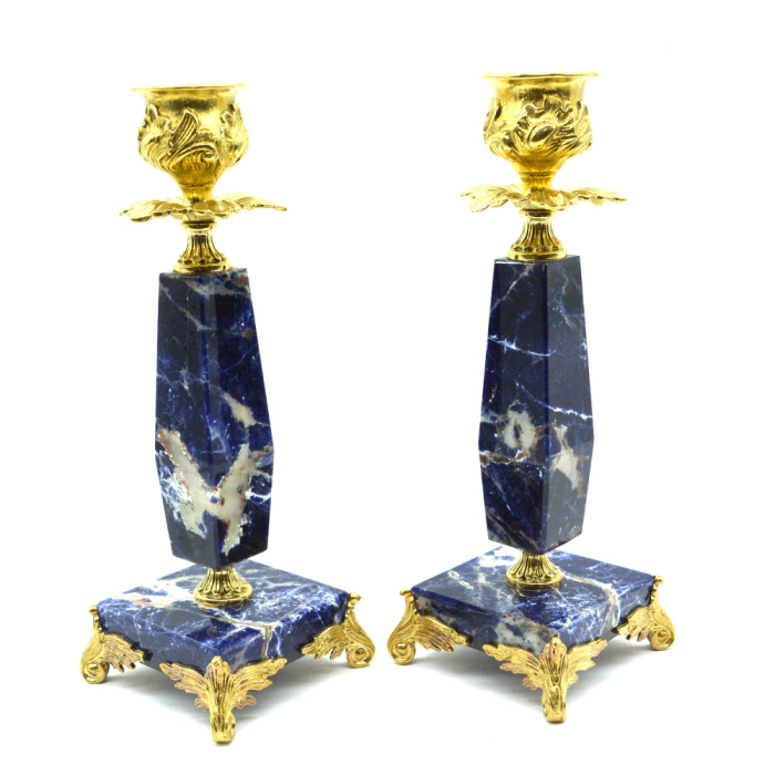 Fireplace set "George the Victorious" with candlesticks, sodalite