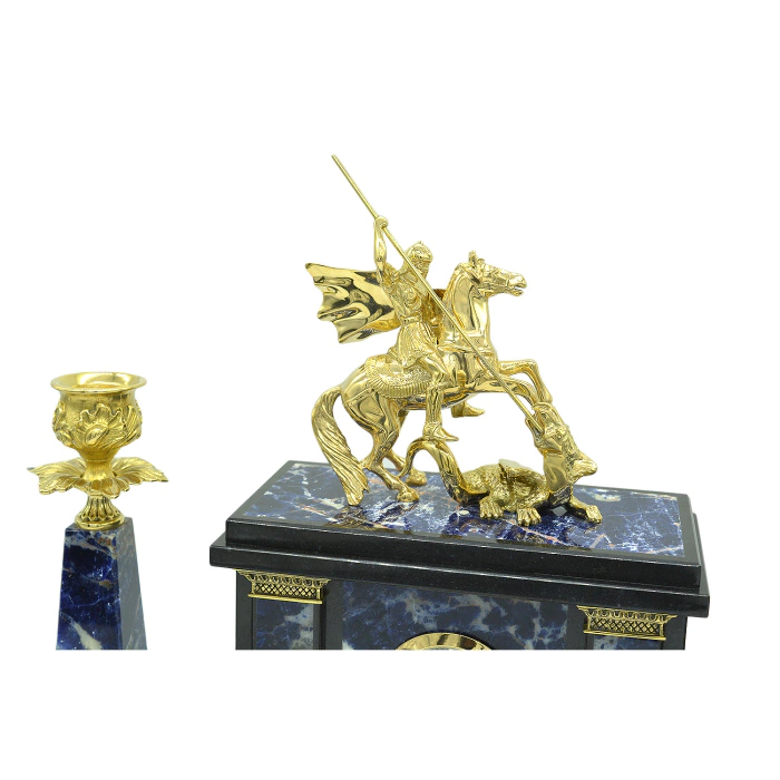 Fireplace set "George the Victorious" with candlesticks, sodalite