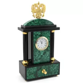 Mantel clock "Coat of Arms of the Russian Federation" with casket (malachite)