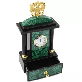 Mantel clock "Coat of Arms of the Russian Federation" with casket (malachite)