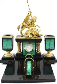 Настольный набор руководителя из камня "Эллада. Георгий Победоносец" малахит, долерит