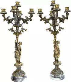 A pair of "Diana" candelabra made of marble and bronze