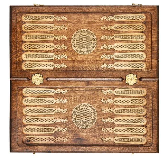Carved backgammon from beech "Coat of Arms of the Russian Federation 2"