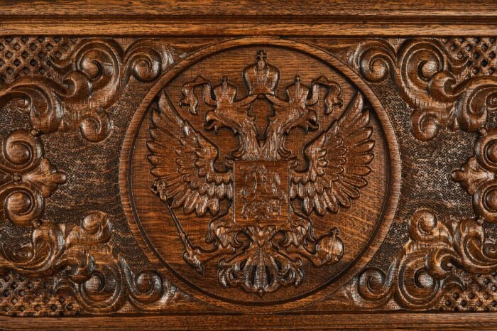 Carved backgammon from beech "Coat of Arms of the Russian Federation 2"