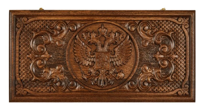 Carved backgammon from beech "Coat of Arms of the Russian Federation 2"