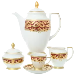 Кофейный сервиз из фарфора "Natalia bordeaux gold" на 6 персон, 17 предметов