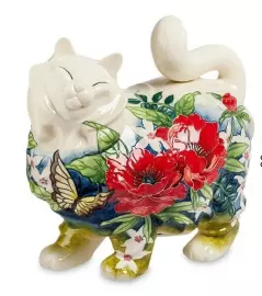 Копилка "Кошка" (с красными цветами)