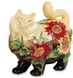 Копилка "Кошка" (коричневая с красными цветами)