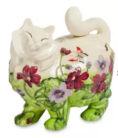 Копилка "Кошка" зеленая с красными цветами