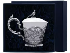 Серебряный сливочник «Королевская охота» с чернением и футляром