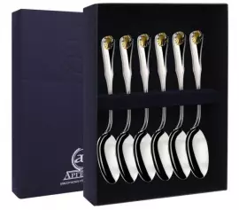 Set of 6 silver teaspoons "Visit" with gilding