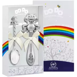 Серебряный набор для малышей  DODO "Лягушка": ложка и погремушка, на 1 персону
