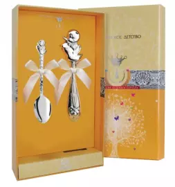 Серебряный набор для малышей "Утенок": ложка и погремушка, на 1 персону