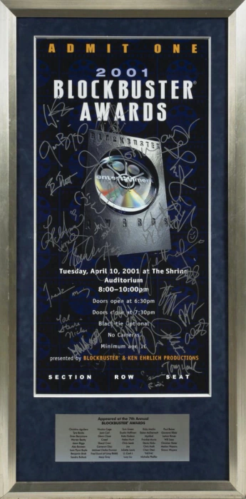 The official poster of the Blockbuster Entertainment Awards ceremony on April 10, 2001 with aftographs
