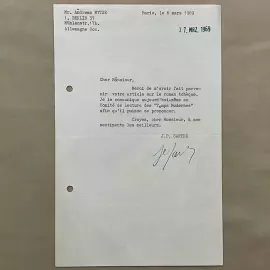 Письмо с автографом философа Жан-Поль Сартра