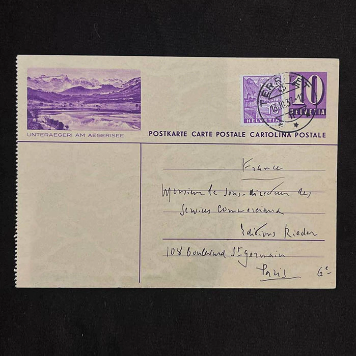 Handwritten postcard autographed by writer Romain Rolland