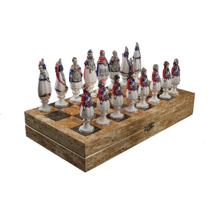 Karelian birch and porcelain chess "Battle of Lepanto"