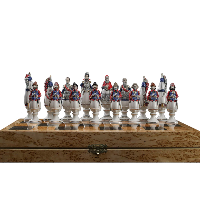 Karelian birch and porcelain chess "Battle of Lepanto"