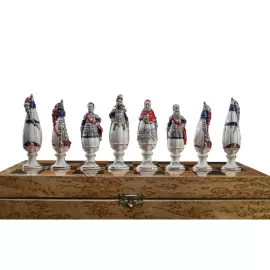 Шахматы из карельской березы и фарфора "Битва при Лепанто"