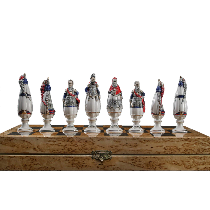 Karelian birch and porcelain chess "Battle of Lepanto"