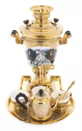 Чайный набор с самоваром "Вольные скакуны" на 2 персоны, Златоуст