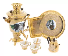 Чайный набор с самоваром "Вольные скакуны" на 2 персоны, Златоуст