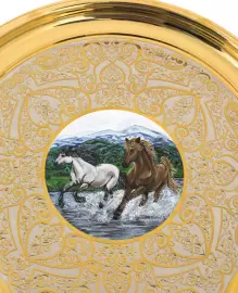 Чайный набор с самоваром "Вольные скакуны" на 2 персоны, Златоуст