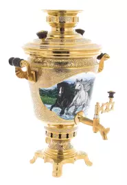 Чайный набор с самоваром "Вольные скакуны" на 2 персоны, Златоуст