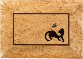 Шкатулка "Котенок с бабочкой" карельская береза