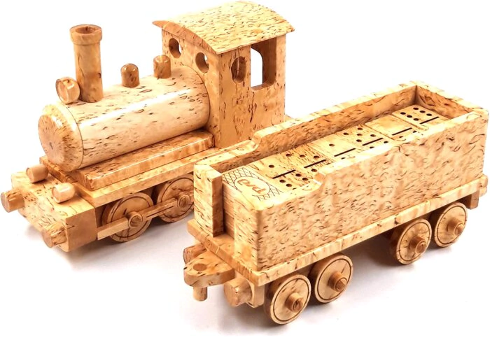 Domino gift "Steam train" made of Karelian birch