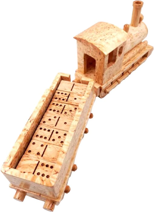 Domino gift "Steam train" made of Karelian birch