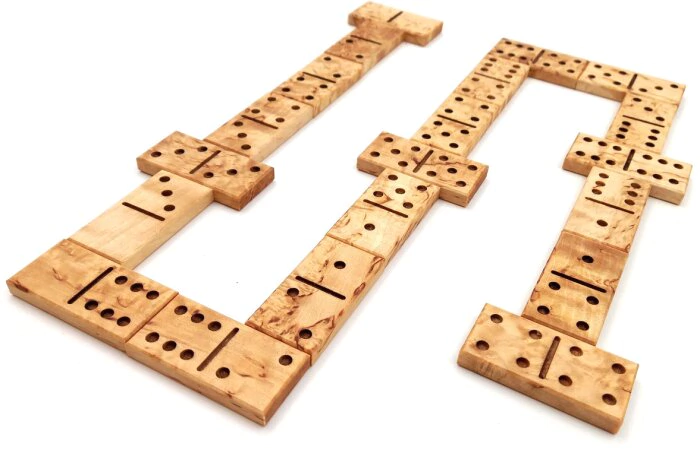 Domino gift "Steam train" made of Karelian birch