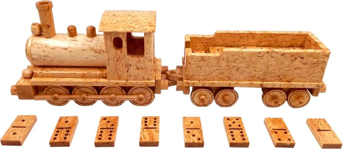 Domino gift "Steam train" made of Karelian birch