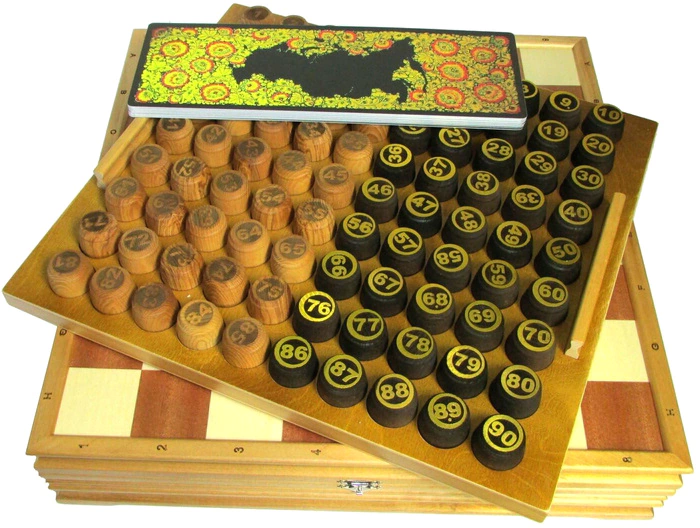 Russian lotto "Bochkmaty" in a moraine birch casket