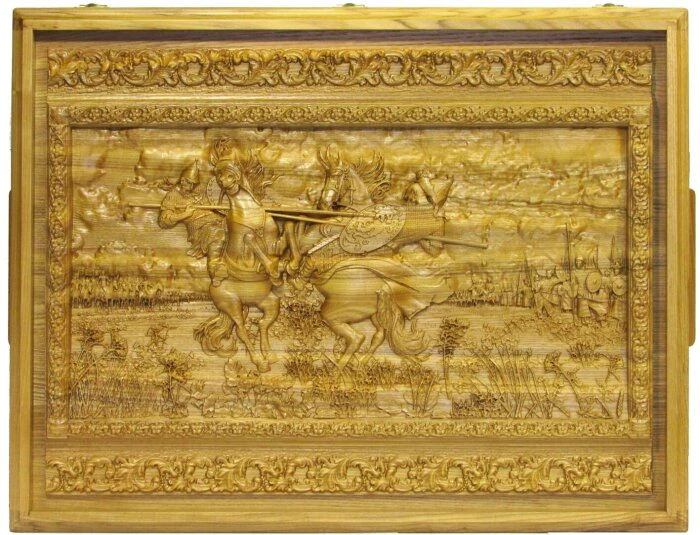 THE REAL "Russian lotto - Peresvet's duel with Chelubey on Kulikovo field" in a box made of stained ash