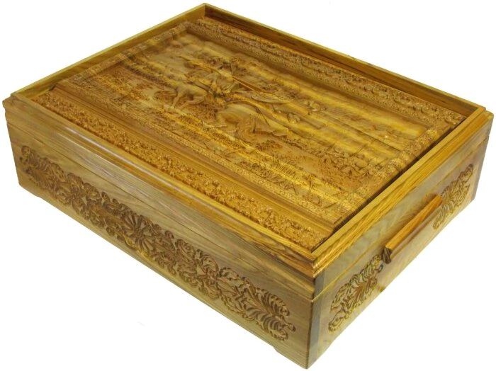 THE REAL "Russian lotto - Peresvet's duel with Chelubey on Kulikovo field" in a box made of stained ash