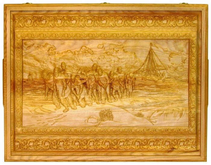 THE REAL "Russian lotto - Boatmen on the Volga" in a box made of stained ash
